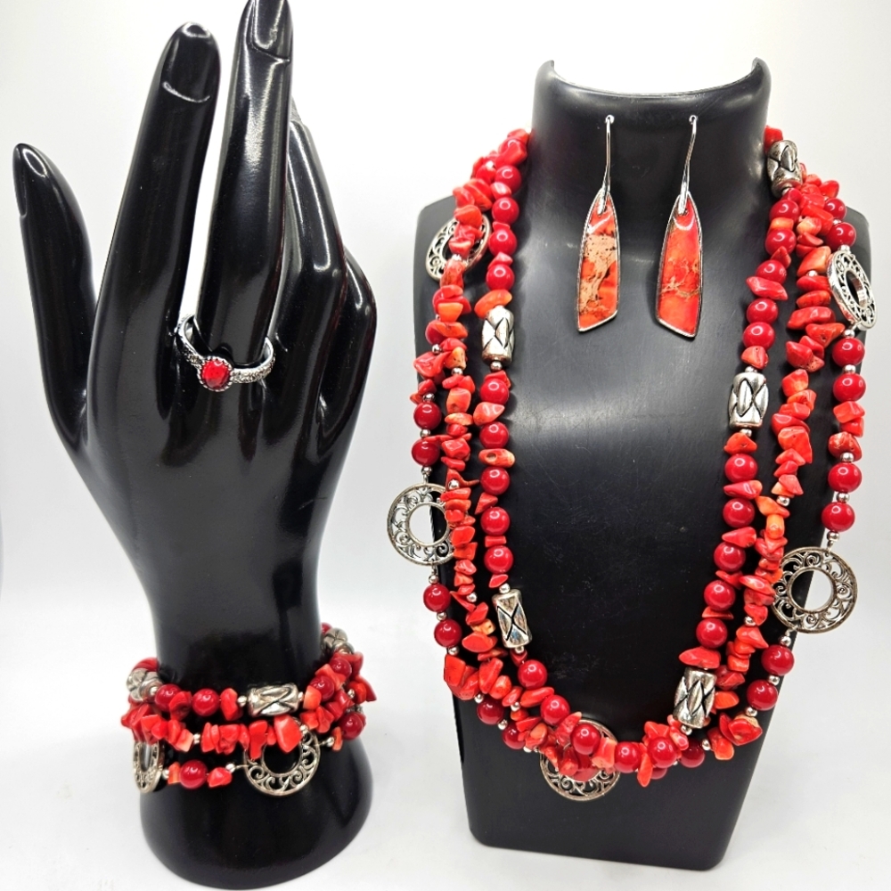 Red Coral 4-Piece Jewelry Set